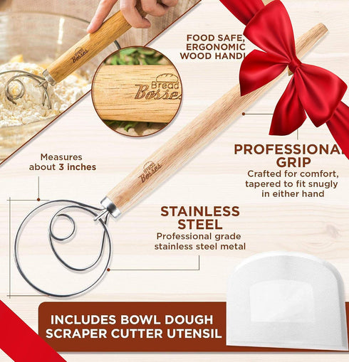 Danish Dough Whisk Bread Mixer - Hook Dutch Pizza Dough Making Accessories, Great As A Gift