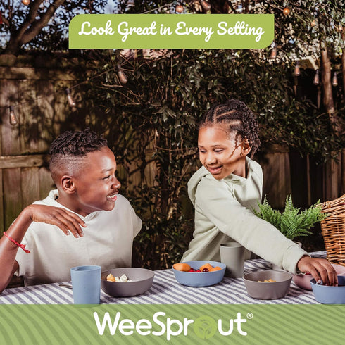 WeeSprout Bamboo Kids Bowls, Set of Four 15 oz Kid-Sized Dinnerware, Dishwasher Safe