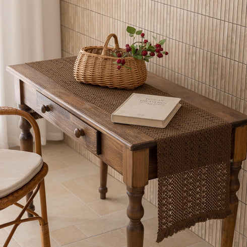13x48 Inches Keketoarrange Boho Brown Table Runner for Home Decor Farmhouse Small Macrame Woven Burlap Jute Rustic