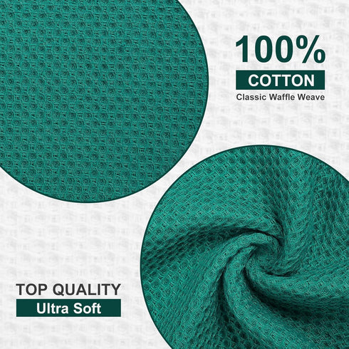 Kitinjoy 100% Cotton Kitchen Dish Cloths, 6 Pack Ultra Soft Waffle Weave Dish Towels, Teal, 12 x 12 Inches