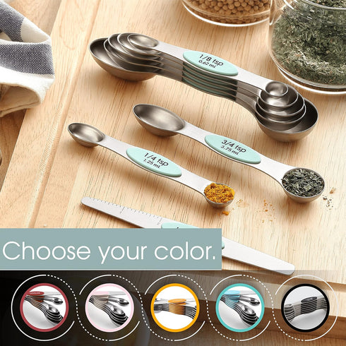 Spring Chef Stainless Steel Magnetic Measuring Spoons Set - 8 Nesting Metal Teaspoon & Tablespoon Kitchen Gadgets in
