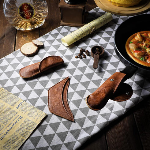 6 Pieces Cast Iron Handle Cover, Handmade Thick Skillet Handle Cover for Kitchen, Rustic PU Leather