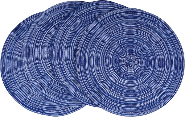 WAZAIGUR Red-A Placemats, Round Dining Table Mats Set of 4, Woven Heat Resistant Non-Slip, 14 inch, Blue
