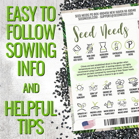 (2 Packs) Seed Needs Chive Seeds for Planting Garlic Chives - Non-GMO Heirloom & Untreated Perennial Herbs to Grow an