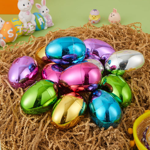 3.15" 24PCS JOYIN Metallic Easter Eggs, Shinny Plastic Eggs Colorful Bulks for Easter Hunt, Filling Treats, Easter
