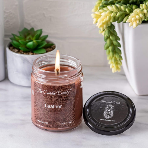 Leather Candle, 6 oz Jar Candle, Up to 40 Hour Burn Time