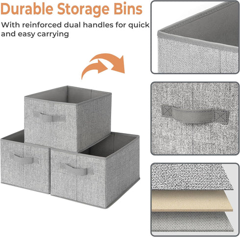 GRANNY SAYS Storage Baskets for Shelves, Fabric Storage Bins, Collapsible Boxes, Gray, Large, 3-Pack