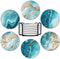 Dooke Round Absorbent Ceramic Coasters Set of 6, Funny Drink Coasters with Cork Base for Cold Drinks, Teal Marble