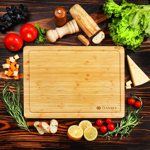 Daniks 100% Organic Bamboo Cutting Board for Kitchen | Heavy Duty Wood Chopping Board | Extra-Thick Cutting Board for Serving, Meat and Veggies | 13x9" by Daniks