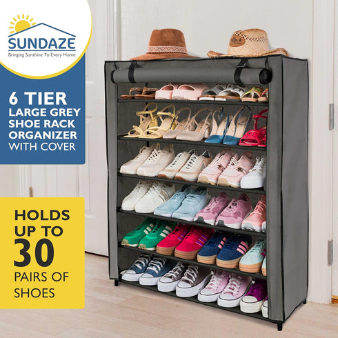 6 Closet, 30 Sundaze Shoe Rack with Cover - Tier Shoe Rack for Front Door Entrance, Sturdy Tall Shoe Organizer