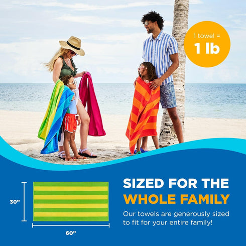 29" 58" 100% (4 Pack) Kaufman - Soft Oversized Beach Towels in Bulk | x Velour Striped Towel | Absorbent, Quick-Drying