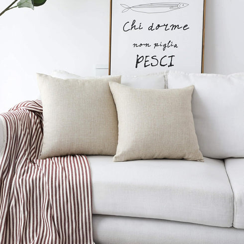 Home Brilliant Linen Pillow Covers 18x18 Set of 2 Decorative Beige Throw Pillows Cover for Couch