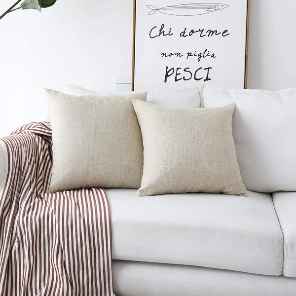 Home Brilliant Linen Pillow Covers 18x18 Set of 2 Decorative Beige Throw Pillows Cover for Couch