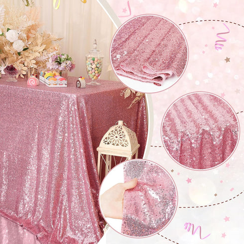 PartyDelight Sequin Tablecloth Fuchsia Pink Sparkly Table Cloth Overlay Square 50"x50"