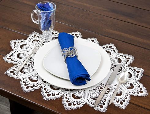 White European Lace and Antique Jacquard Fabric - Peacock Tail Lace Place mat, Doily, End Table Cover