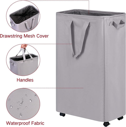 75L (19.8 efluky Slim Laundry Hamper with Wheels, Rolling Laundry Basket for Clothes, Small Laundry Basket for Bedroom