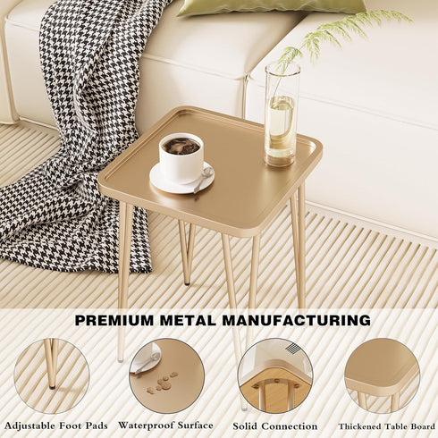 Palama Square Side Table - Metal End Table, Easy Assembly Champagne Gold Bedside Table, Perfect for Small Spaces Indoor