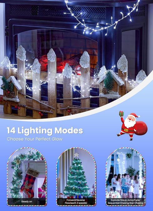 14 10FT 388LED Flowing Fairy Lights Plug in with Modes, Twinkle String Lights Indoor, Christmas Tree Lights Indoor