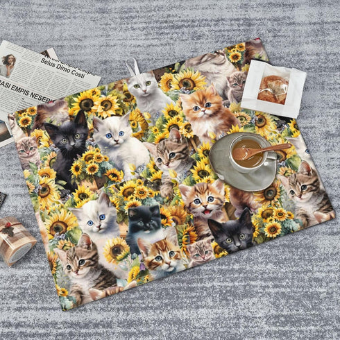 Cute Cat Dish Drying Mat, 18 x 24 Inch Microfiber Kitchen Countertop Absorbent Reversible Drainer Rack Pad for Kitchen