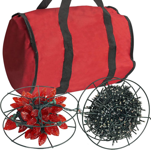 Dazzle Bright Christmas Lights Storage Bags, 3 Metal Reels to Store Holiday