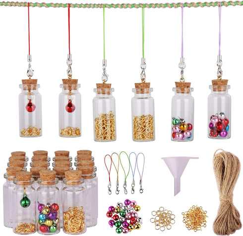 25pcs Small Glass Bottles with Cork Stoppers DIY Art Craft Storage 10ml Mini Glass Vials,Tiny Jars for Wedding Party Favors Home Decoration with Connection Accessories Twine Bell by MaxMau