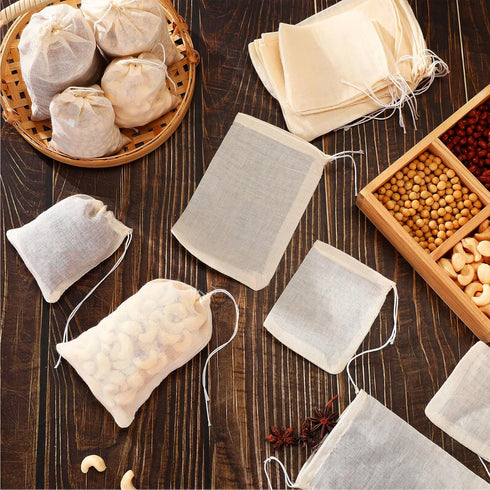24 Pieces Reusable Spice Bags for Cooking, Cheesecloth Bags for Straining, Empty Tea Bags, Drawstring Muslin Bags (3 x