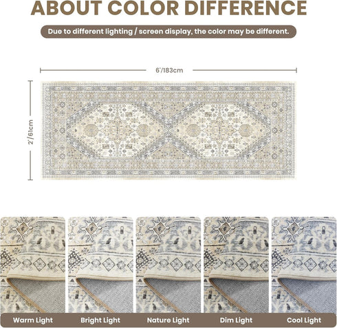 2x6 zesthome Runner Rug for Hallways, Machine Washable Rug, Non Slip Vintage Low Pile Runners, Stain Resistant Runners