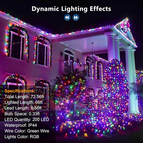 66ft 200 120+ Dimmable 4th Brizled Color Changing RGB Christmas Lights, LED Red White Blue String Lights Music Sync