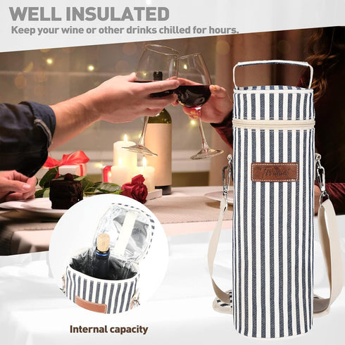 Tirrinia Insulated Single Wine Cooler Bags - Padded Portable Wine Gift Tote Carrier for Travel, BYOB, Wine Tasting,
