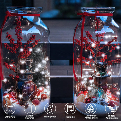 2 Pack 16.4Ft 50 2 Christmas Fairy Lights Battery Operated, LEDs Silver Copper Wire Twinkle Lights with Lighting Modes