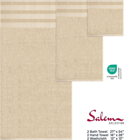 Set, 100% 600 6 2 2 2 American Soft Linen Salem Turkish Bath Towel Cotton GSM Piece Towels for Bathroom, Bath Towels
