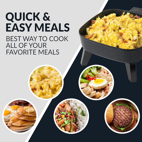 HomeCraft 7-Inch Electric Non-Stick Skillet, Adjustable Temperature Control, Cool-Touch Handle & Tempered Glass Lid for