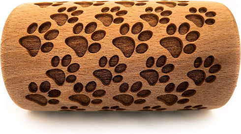Rolling Pin Embossed with DOG PAWS Pattern, 4 Inch Size Roller for Baking Engraved Cookies