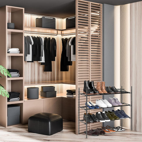 3-Tier 12 Simple Houseware Expandable Shoe Racks with Shelves for Pairs of Shoes, Black