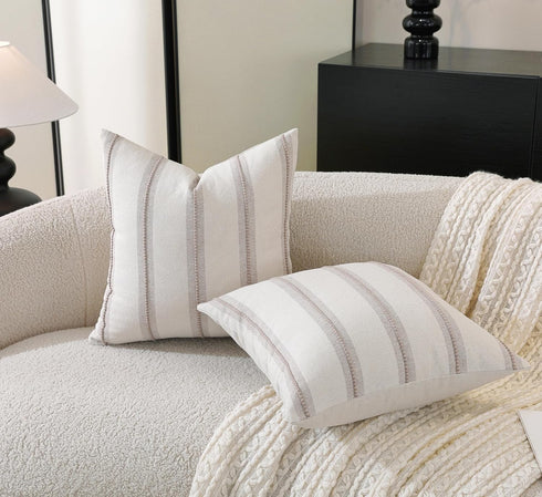 22x22 Set 2, Cethom Boho Throw Pillow Covers of Taupe Striped Decorative Pillow Cases for Couch Chair Bed, Textured