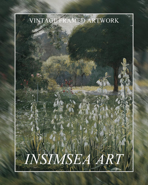 InSimSea Golden Framed Vintage Canvas Wall Art, Summer Hyacinths Cottage Garden Landscape Painting Print 12x16inch