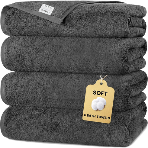 SEMAXE 4 Piece Grey Bath Towel Set for Bathroom, 100% Cotton Bath