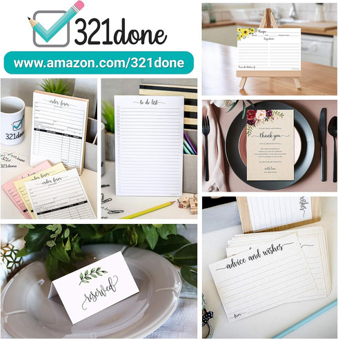 321Done 5" x 7" Recipe Cards (Set of 50) - Extra Large Double-Sided Premium Card Stock