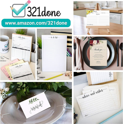 321Done Folding Recipe Cards Set of 50, Sunflowers on White, Retro Vintage Wedding Baby Bridal Shower Party