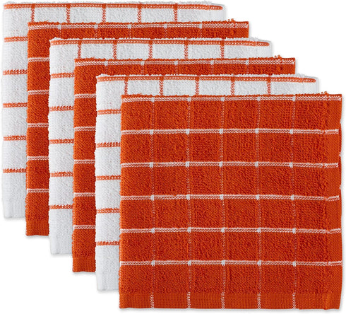 DII Basic Terry Collection Windowpane Dishcloth Set, 12x12, Spice, 6 Piece