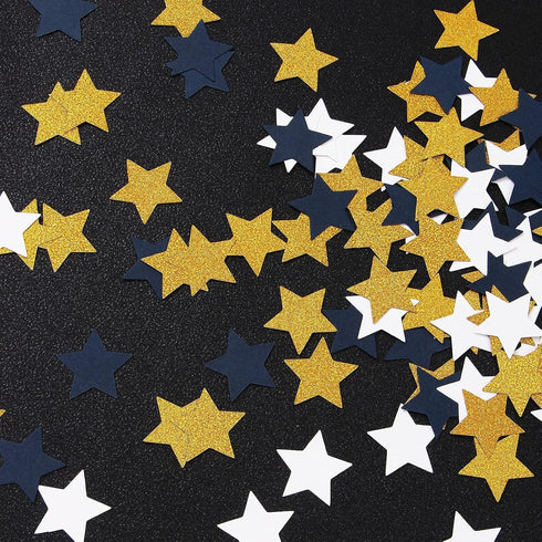 300pcs Navy Blue White Gold Confetti, Glitter Paper Decor for Birthday, Graduation, Baby Shower Party Decorations