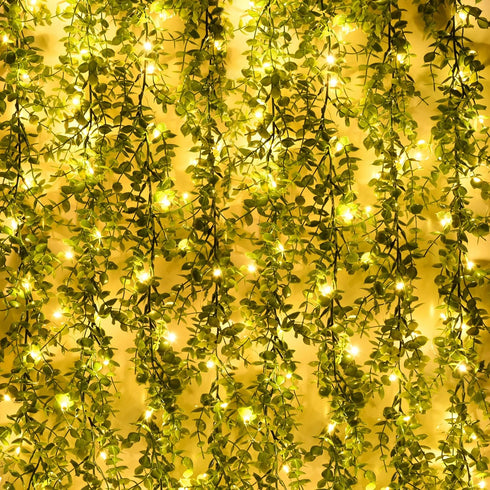 2 Packs 12Ft Dolicer Eucalyptus Garland with LED Lights String, Faux Eucalyptus Greenery Garland, Artificial Hanging
