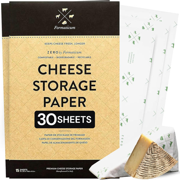 Formaticum 30-Pack Zero Cheese Storage Paper, Compostable, Biodegradable, and Plastic-Free Paper to