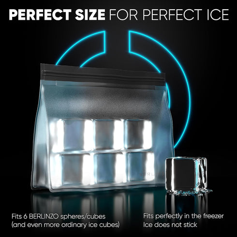 BERLINZO Reusable Ice Storage Bag, Freezer Safe Leakproof Silicone and Plastic Lunch Bag for Ice and Food Storage - BPA