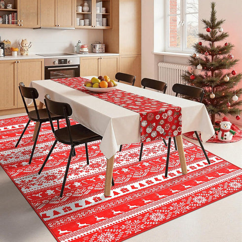 GREFFY 5x7 Soft Area Rugs for Living Room, Vintage Washable Snowflake Print Carpet, Non Slip Low Pile Soft Modern Red