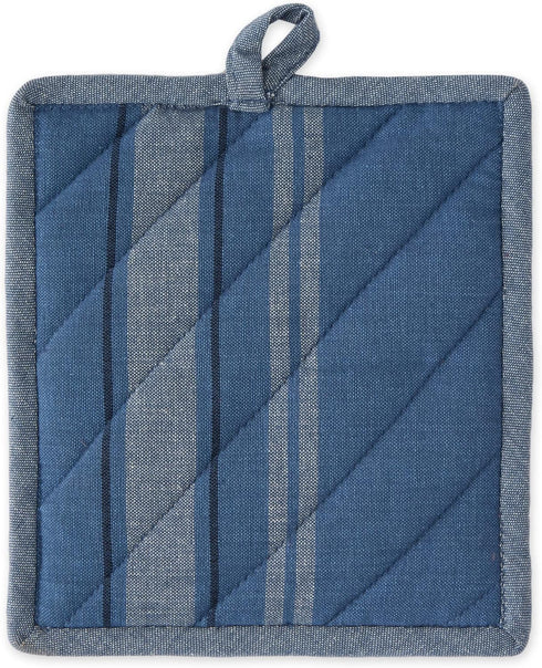 DII French Stripe Kitchen Collection, Potholders, Chambray Blue, 2 Count