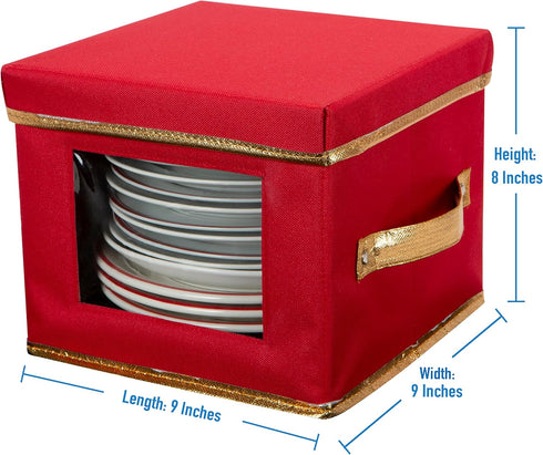 Simplify Holiday Salad Plate Dinnerware Storage Box, 9.45 Inch, Christmas China with 12 Felt Dividers for Tableware
