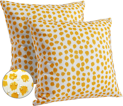 Set of 2 Outdoor Pillow Covers 20x20, Yellow Polka Dot Waterproof Decorative Cases for Summer Outdoor Sofa Bed Cushion
