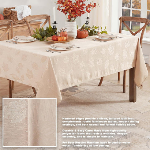 52 52 Inch, Newbridge Taupe Tremont Leaf Damask Square Fabric Spring Lodge Tablecloth, x Elegant Holiday Swirling Leaf