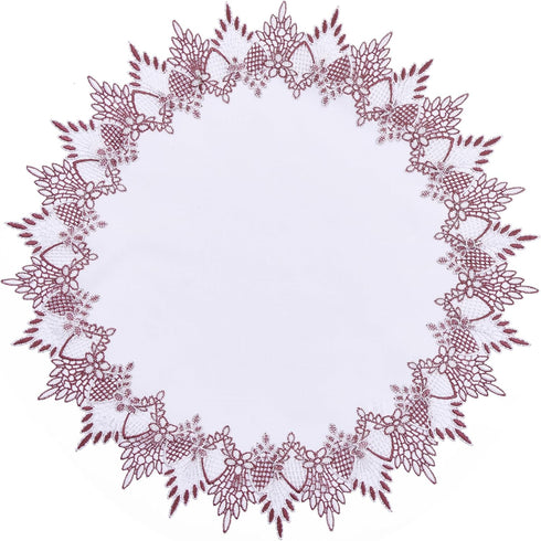 White Dark Red Linen Lace Doily 24 inches Round Coffee Table Topper